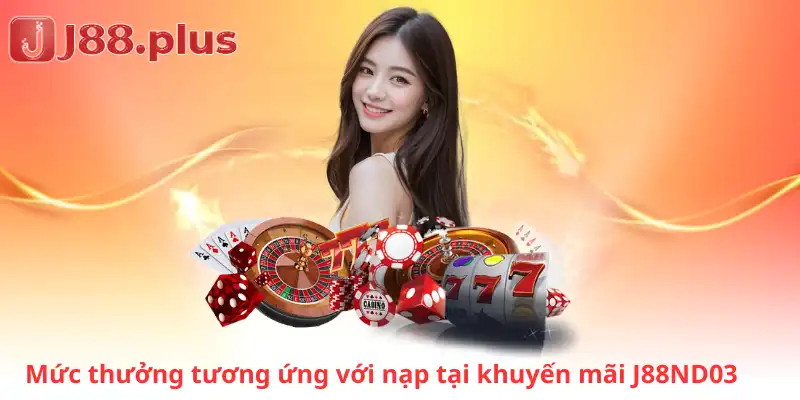 Mức thưởng tương ứng với nạp tại khuyến mãi J88ND03